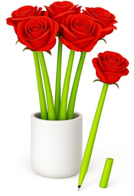 Aurus Flower Pen Künstliche rote Rosen Gelstifte – Set mit 5 Stück – Damen-Geschenkstrauß