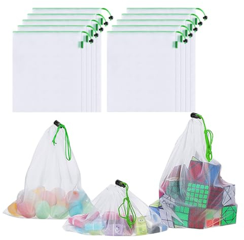 8 Stück Obstnetz Netztasche Obst Gemüse Netzbeutel Groß Gemüsenetz Einkaufsnetz Wiederverwendbare Mesh Bag Netzbeutel für Obst und Gemüse mit Grün Kordelzug Durchsichtig für Obst, Gemüse Aufbewahrung