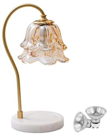 Dimmable Candle Warmer Lamp with Glass Shade & Marble Base Creative 33cm Candle Melting Light Includes 2 Bulbs Perfect for Home Decoration & Relaxation