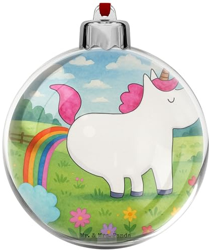 Mr. & Mrs. Panda Weihnachtskugel Einhorn Pupsen Design - Geschenk, christbaumkugel, Unicorn, Plastik, Pups, baumkugeln, Deko, christbaumkugeln, weihnachtskugeln, Regenbogen, Kunststoff, Lustig