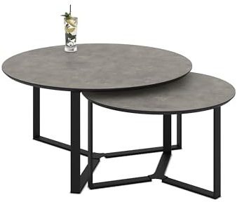 Hela Tische, 2er Set Couchtisch Massa, Betonoptik dunkel, Gestell Metall Rechteckig, Ø 80+60cm