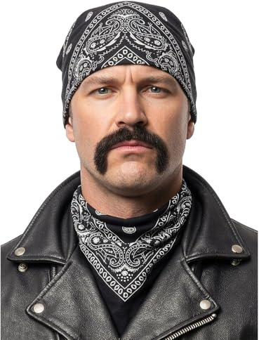 Maskworld Biker Schnurrbart - professioneller Bart - Oberlippenbart mit Echthaaranteil als Verkleidungszubehör für Erwachsene inkl. Hautkleber - braun