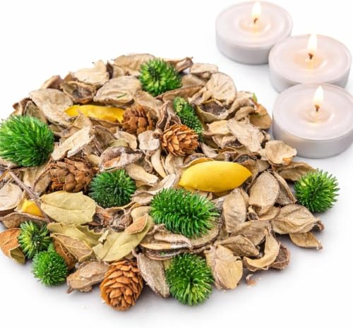 WALWI Duftpotpourri Set Sandelholz & Patschuli |Warmer Raumduft und stilvolle Tischdekoration mit 3 duftneutralen Teelichtern