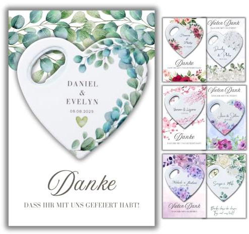 Personalisierte Hochzeitsgastgeschenke Magnet-Flaschenöffner, herzförmige Hochzeitssouvenirs mit Dankeskärtchen, Bridal-Shower Gastgeschenk für Gäste, Personalisiertes Favor (Set mit 30 Stück)