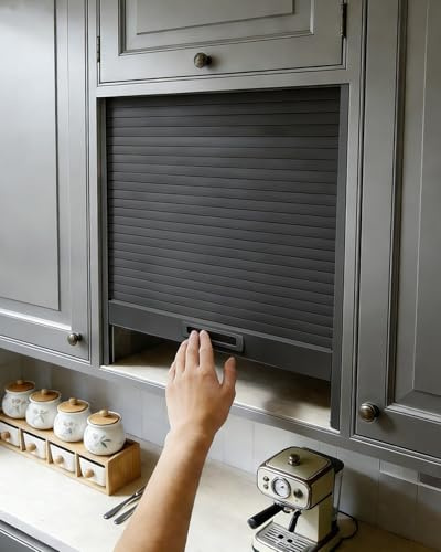 Sliding Tambour Door Kitchen Cabinet Kit, Pull-Down Cupboard Door with Handle, Roll-Up Folding Gate for Closet and Wardrobe