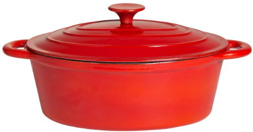 PaellaWorld 9711 Ovaler Bräter aus Gusseisen, 29 x 21 cm, rot/weiß emailliert