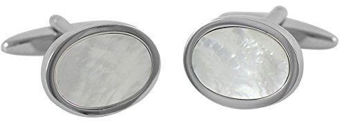 LINDENMANN Manschettenknöpfe, silberfarben mit Perlmutt Weiss, Geschenketui, 2768