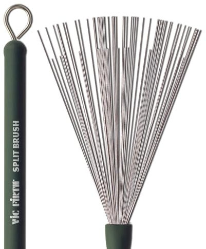 Vic FIrth - Split Cepillos de Tambor Retráctil - Alambre de acero de calibre medio - Mango de plástico verde