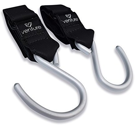 Venture Buggy Clips, Brushed Aluminium Hook, Award-Winning British Nursery Brand, pram Clips for Bags Secured to Your Stroller, pram or Pushchair - Pram Hooks - 2-Pack