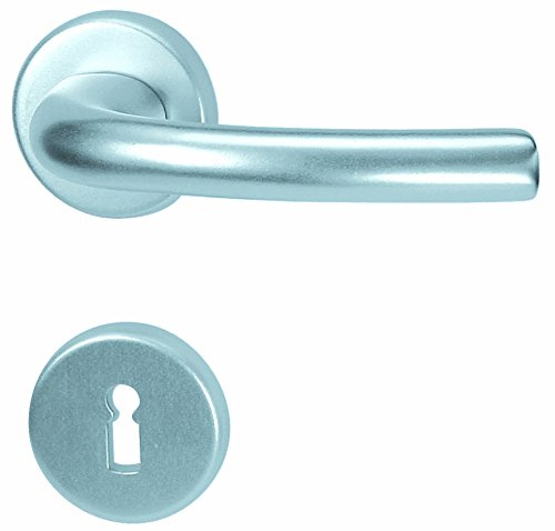 Alpertec aluminium Marcy - R Rosettengarnitur für Zimmertüren in eloxiert BB Drückergarnitur Türdrücker Türbeschläge, 72 mm, silber, 40070600K1
