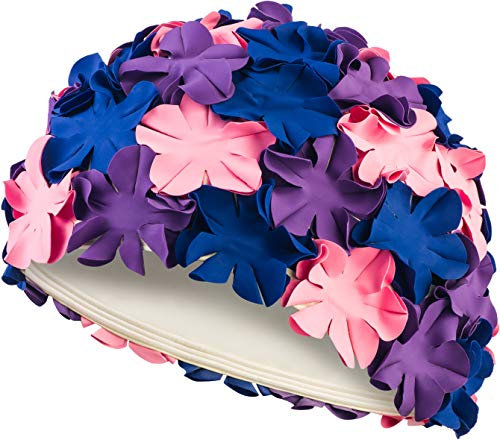 Aqua Speed Bonnet de Bain | Dames | Retro Swim Cap | Élastique | Élégant | Plage | Piscine | Natation | Latex | Bloom | Violet/Rose/Marine