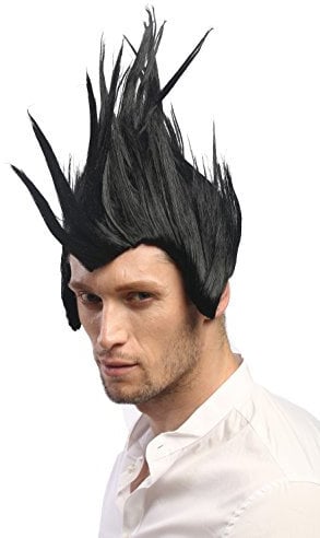 WIG ME UP - 2625-P103 Perücke Herren Damen Karneval Cosplay Rockabilly Wilder Punk Iro Koteletten Schwarz