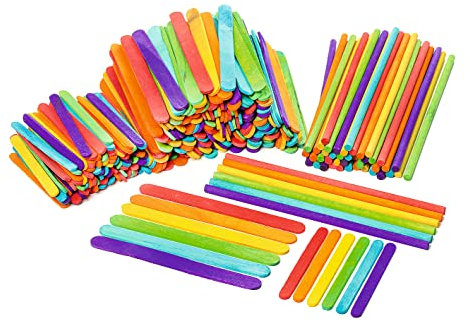 VBS XXL Spatules en bois Mega-Set 300 pcs. Spatules en bois Coloré Baguettes rondes Bricolage DIY