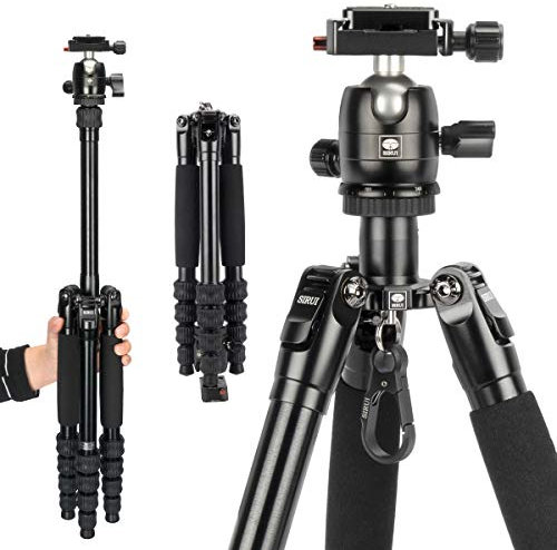 SIRUI Traveler - Trípode de cámara de Aluminio 5AX de 52 Pulgadas, Cabeza de Bola panorámica de 360° B-00K y Placa de liberación rápida Arca Swiss, Altura plegada 31.5 cm, Carga hasta 6 kg