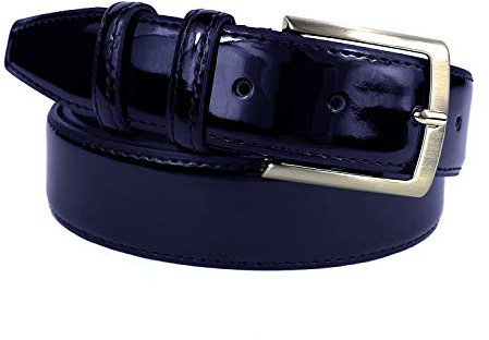 MYB Cintura uomo classica in vernice in Vera Pelle - Made In Italy - 35 mm - diversi colori e taglie disponibili (110-125 cm, Blu)