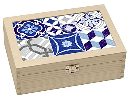 Contento Teebox MOSAIK BLAU, Holzbox Bedruckt, 23,5x16,5x9cm