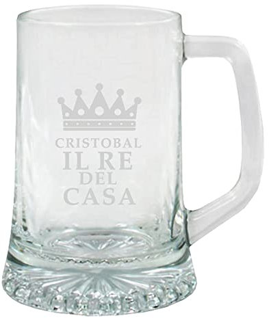 Cadeau original pour homme: chope de bière en verre pour «le roi de la maison». Personnalisable avec le prénom, la date d'anniversaire ou de la fête des pères