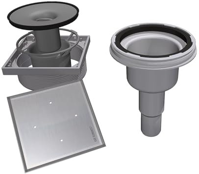 LUX ELEMENTS Senkrechter Ablauftopf TUB-BAS-DV 100 I Ablauftopf mit befliesbarem Rost aus Edelstahl inkl. Geruchsverschluss für Duschböden mit Punktablauf