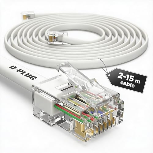G-PLUG Telephone Extension Cable 10m – RJ11 to RJ11 Phone Lead for Landline & ADSL Broadband Router, 4-Pin Straight-Through (White)