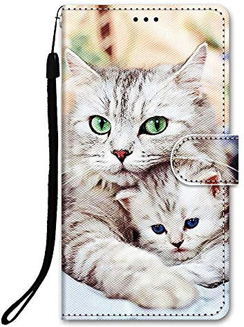 DiaryTown Hülle Kompatibel mit Samsung Galaxy A52 4G / 5G / A52S 5G Leder Handyhülle mit Silikon Case Stoßfeste Hülle Leder Flip Handytasche mit Kartenfach Schutzhülle Ledertasche Wallet Case, Katze B