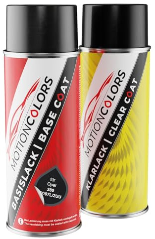 MOTIONCOLORS Karbon Schwarz 280 / UY/07L/2UU für Opel Autolack Sprühdosen Set Basislack Klarlack Spraydose 400ml