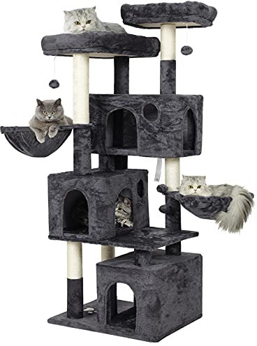 MSmask Arbre à Chat pour Chats d'intérieur, Tour à Chat avec 2 Plates-Formes et 3 grottes à Chat, Arbre d'escalade Stable
