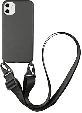 Emlivi Handykette Hülle kompatibel mit iPhone 11 Pro Max Necklace Hülle mit Kordel Handyhülle Nylon Schultergurt zum Umhängen Silikon Schutzhülle mit Band kompatibel mit iPhone 11 Pro Max - Schwarz