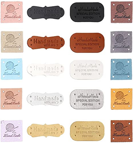 MiaLover 60 Stück Handmade Label Handmade Schreibwaren Labels zum annähen Handgemacht EinnäHen Textiletiketten Labels Zum AnnäHen Verzierung Strickzubehör mit Löchern für DIY-Kleidung, Drei Stile