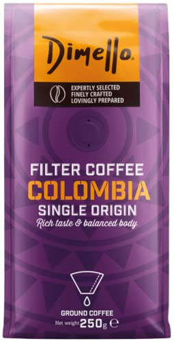 Dimello Single Origin Colombia Ground Coffee 250gr - Arabica Filter Coffee | Rich Taste & Balanced Body – Single Origin, Medium Roast, Colombia