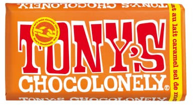 Tony's Chocolonely - Tablette de chocolat, lait, caramel, sel de mer - 180 grammes - Chocolat équitable