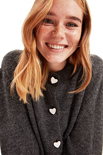 Trendyol Cardigan en Tricot avec Boutons en Forme de Cœur - Anthracite Cardigan Femme