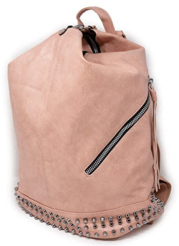 Zaino rosa cipria con borchie donna zainetto ragazza borchiato da passeggio lavoro ufficio viaggio aereo scuola per uscire x tempo libero documenti primavera estate 2025 Rosa