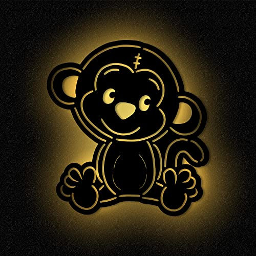 Nachtlicht Affe I Wandlampe Schlummerlicht Kinderzimmer Schild Kinder Mädchen Junge I MDF Holz Batteriebetrieb
