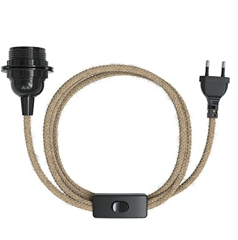 EAZY CASE - Lampenfassung E27 mit Kabel aus Jute [MIT SCHALTER] - Fassung E27 mit Kabel - Lampenfassung mit Schalter - Lampenkabel mit Fassung - Glühbirne mit Kabel - DIY Lampenfassung mit Stecker