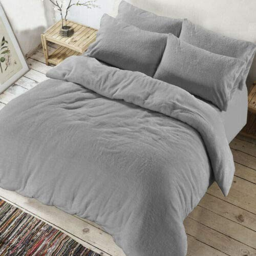 CHILIMILII Teddy Fleece warm Cuddly Duvet/Quilt Cover set, Luxury Sharpa Fleece Duvet covers, Soft, Cosy,Thermal & Warm Teddy Duvet Cover sets with matching pillowcases (Silver, Super King)