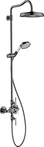 hansgrohe AXOR Montreux Showerpipe mit Thermostat, Kopfbrause 240 1jet Classic, Farbe: Polished Black Chrome