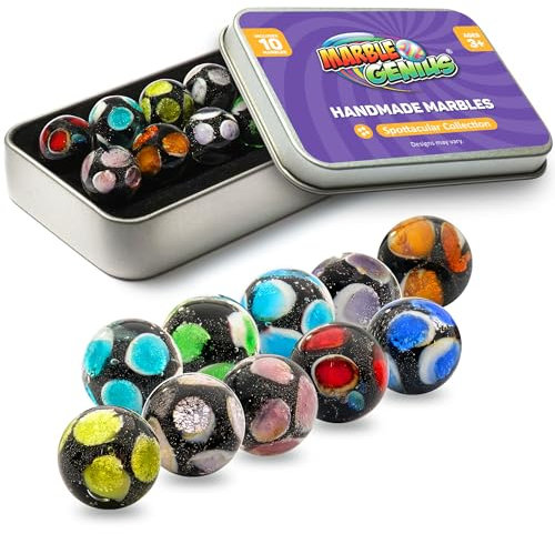 Marble Genius Sammlermurmeln, Punkte, 16 mm, 10 handgefertigte Glasmurmeln, Geschenke für Marmorliebhaber, Geschenke für Kinder ab 3 Jahren