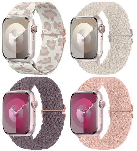 Delidigi 4 Piezas Trenzada Correas Compatibles con Apple Watch 42mm 44mm 45mm 46mm 49mm Mujer, Correa de Reemplazo Estirables Elásticos para iWatch Series 11 10 9 8 7 6 5 4 3 2 1/SE 3 2 1/Ultra 3 2 1