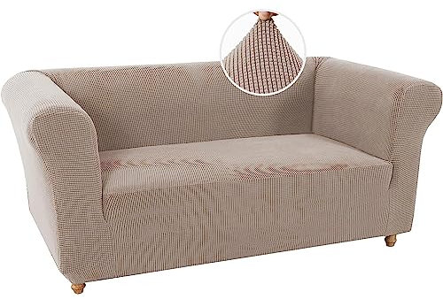 BXFUL Sofabezüge Stretch Couchbezüge Anti-Rutsch Sofa Schonbezug mit Armlehne Spandex Jacquard Sofa Überwürfe rutschfest Sofa Überzug Waschbare Sofabezug für Haustiere (2-Sitzer,Sand)