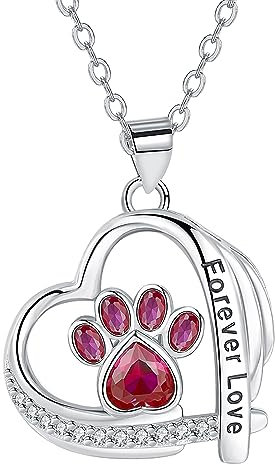 Arrebol Tier Pfotenabdruck Kette Sterling Silber 925 Damen Pfoten Halskette Herz Anhänger mit Hund Pfote Drucken Verstellbar Ketten |45cm+5| Für Mutter Freundin Mädchen Frauen Schmuck Geschenk