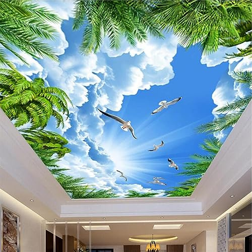 SABORR Toit décoration murale 3d plafond papier peint bleu ciel blanc nuage cocotier oiseau volant salon chambre mur art sticker peinture