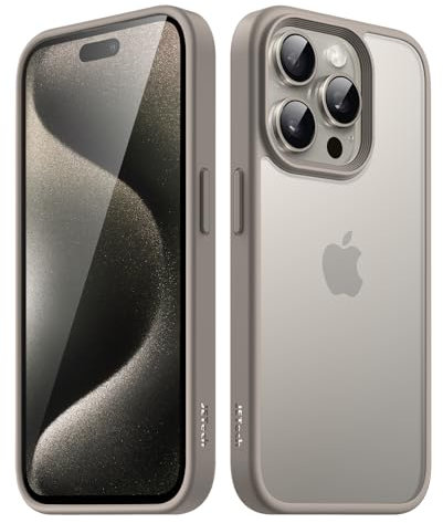 JETech Cover Opaca per iPhone 15 Pro 6,1 Pollici, Protezione Anticaduta Antiurto di Grado Militare, Custodia Posteriore Glassata Traslucida, Anti-Impronte (Titanio Naturale)