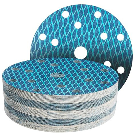 GZKTY 50Stk 150mm Klett Schleifpapier, Exzenter Schleifscheiben, 15-Loch Korn 120 Schleifpads, Schleifmittel Resistent gegen Zusetzen für Exzenterschleifer Schleifmaschine Poliermaschine