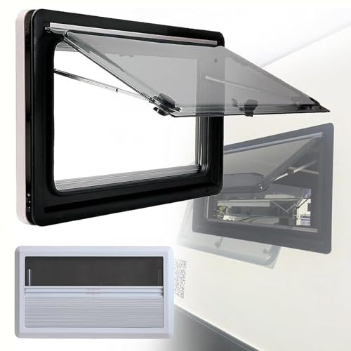 Sayoc Wohnmobilfenster, Ausstellfenster, Wohnmobilfenster, Stabiler Träger, UV-beständig, Acrylglas, 70° Öffnungswinkel, Insektenschutz, für Wohnwagen,900mm*500mm