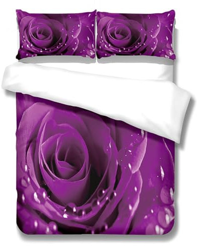 Bettwäsche 135X200 Lila Blumen Bettbezug Set,Bettbezüge-Sets 3 Teilig Mikrofaser Bettbezug Mit Reißverschluss Und 2 Kissenbezug 80X80Cm, Jugendliche,Bettwäsche-Sets Modern
