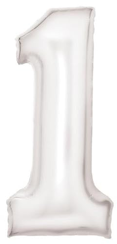 Große Zahl 1 Silk Lustre weiß Folienballon N34 verpackt 86 cm