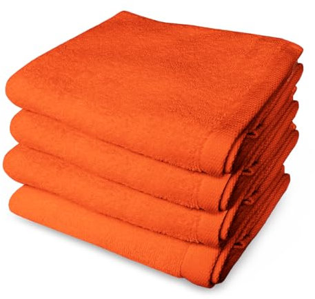 Banzaii 4 Asciugamani in Morbida Spugna 60 x 100 cm, 100% Cotone di Alta Qualità, Trattamento Super Assorbenza - Arancione