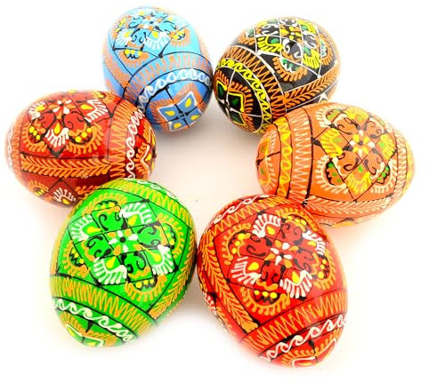Ostern bemalte Eier Holz Ukrainisch Pysanky Pysanka Polnisch Pisanki Tschechische Kraslice, 6er Set