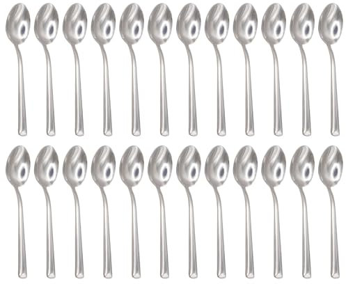 Argon Tableware Tondo Stainless Steel Teaspoons - 14cm - Pack of 24 - Silver Tea Spoons High Polished Metal Dishwasher Safe 24-Piece Tea Coffee Sugar Cutlery Set