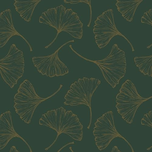 Yomshi Papel Pintado Autoadhesivo Verde Papel Pintado De Hojas Doradas Película Adhesiva Película Decorativa Vintage Vinilo Impermeable para Muebles De Salón De Dormitorio 44 X 300 Cm